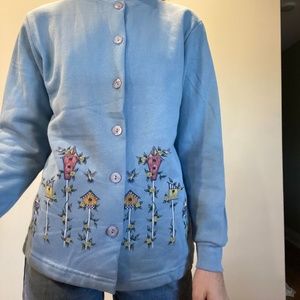 Vintage light blue birdhouse detail cardigan